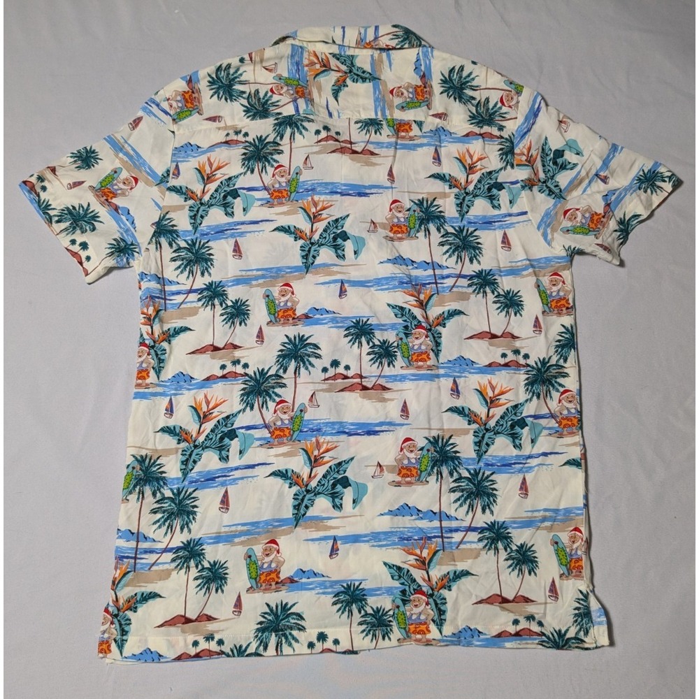 DENIM & FLOWER Santa Claus Hawaiian Beach Surfing Men Medium Ivory Shirt NEW - Picture 12 of 14